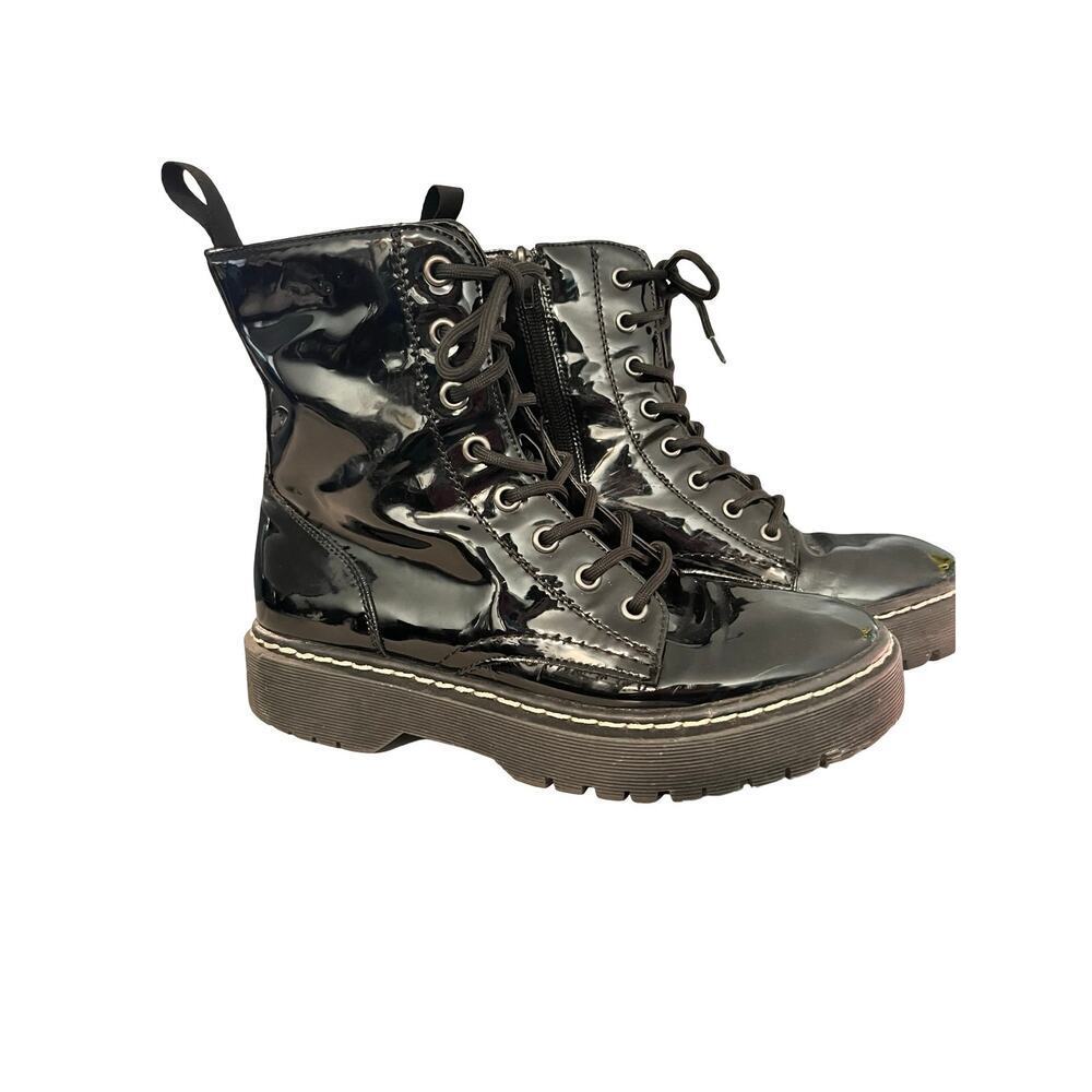 Sincerely Jules Black Patent Harley Platform Combat Boots Size 6.5